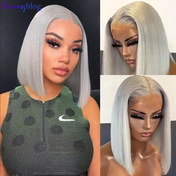 Grey Human Hair Wigs: 13x4 Bob Straight Remy Brazilian Wig for Women