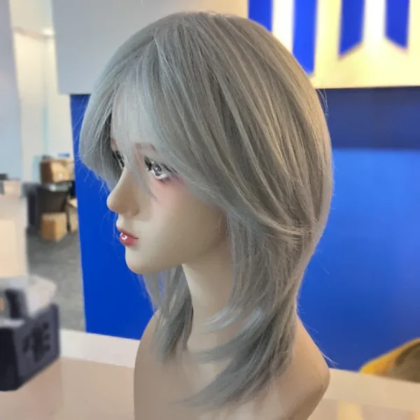 Grey Human Hair Wigs: Silver Gray Sissy Cosplay Wig with Headband