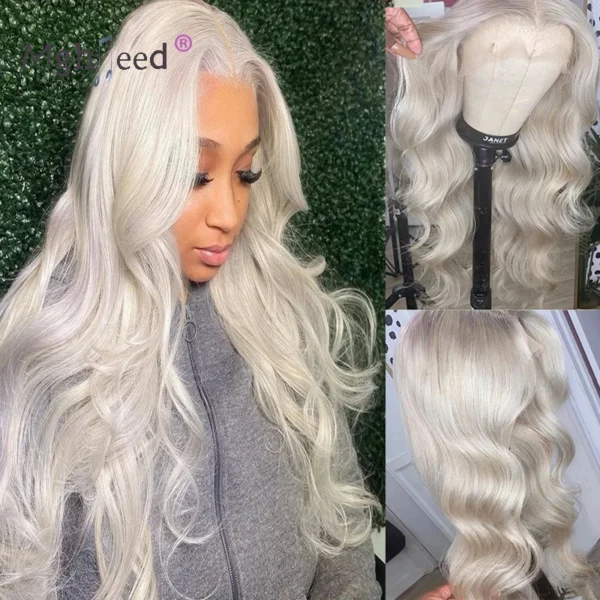 Grey Human Hair Wigs: 13x4 Ash Blonde Lace Front Peruvian Wig