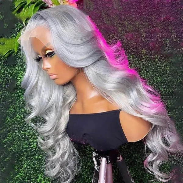 Silver Grey Human Hair Wigs, 13x6 HD Lace Frontal, 28-36 Inch - Image 2