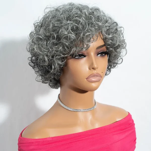 Grey Human Hair Wigs: Brazilian Jerry Curl Short Wavy Bob for Women