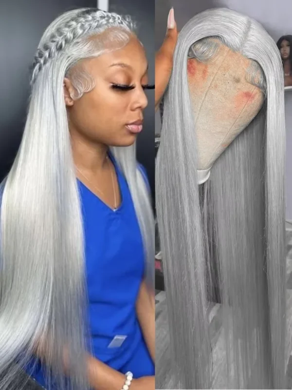 Grey Human Hair Wigs: 13x6 Silver Grey Straight Lace Front
