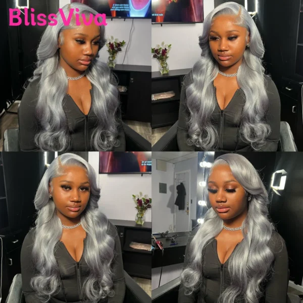 Grey Human Hair Wigs: Body Wave Ash Grey Lace Front 13x6