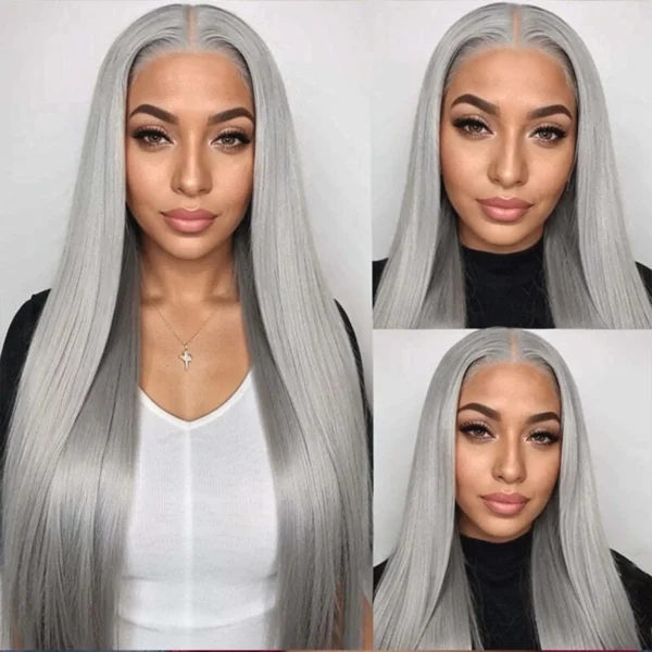 Grey human hair wigs, 13x6 lace frontal, 30-40 inches, straight