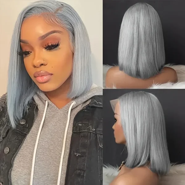 Grey Human Hair Wigs 13x4 Lace Front Bob Straight With Baby Hair