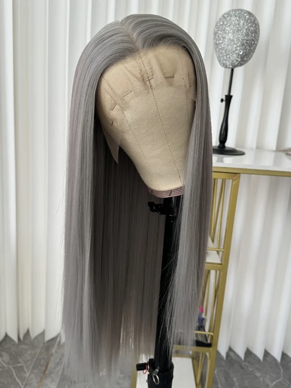 Grey human hair wigs, long straight lace front, pre-plucked - Image 2