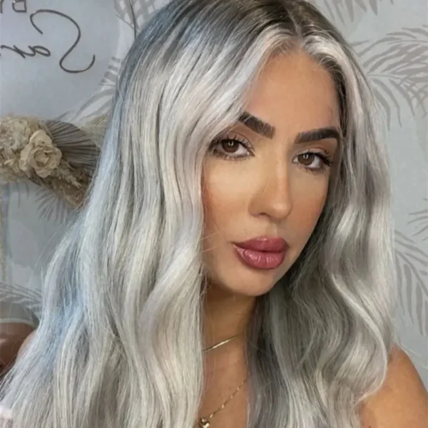 Grey human hair wigs, ombre silver lace front, 22-inch pre-plucked