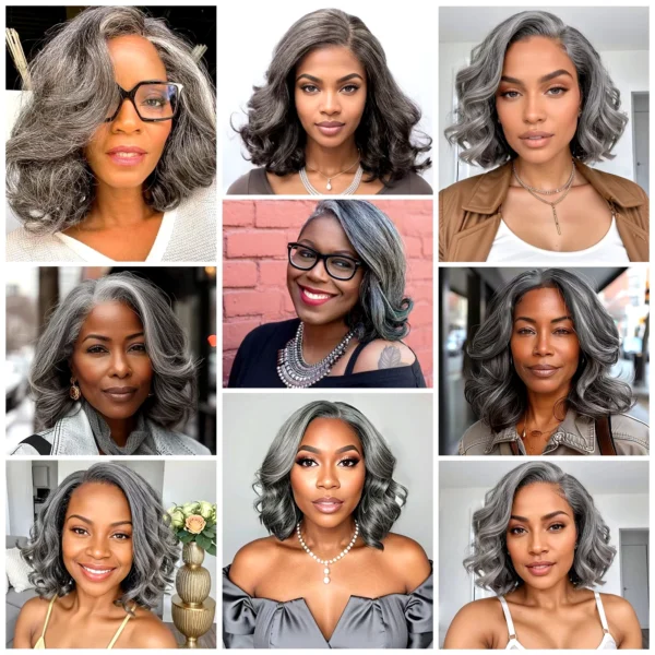 Silver Grey Human Hair Bob Wig with 5x5 HD Lace Front - Image 4