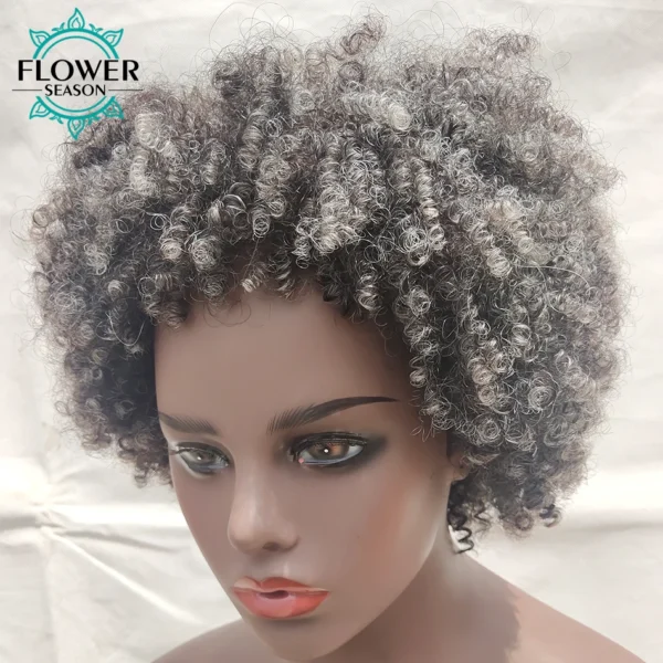 Grey Human Hair Wigs Short Afro Kinky Curly Bob with Bangs - Image 2