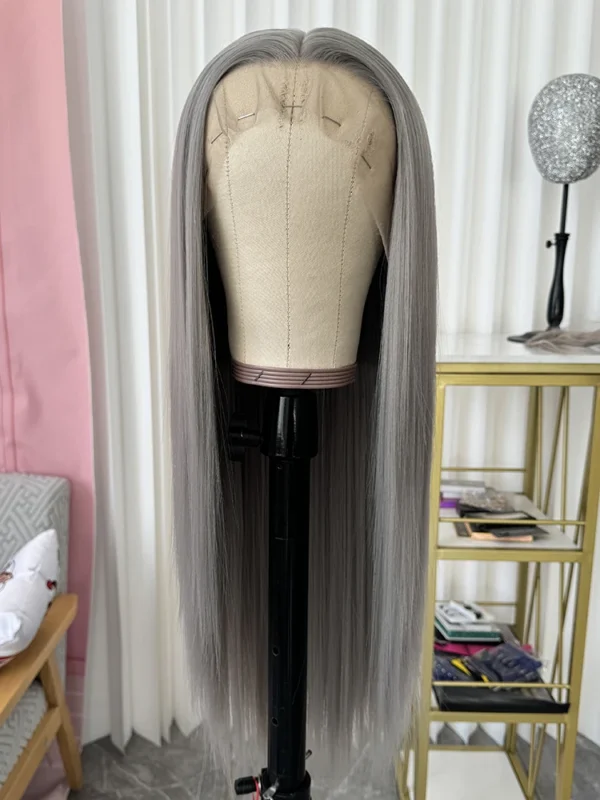 Grey human hair wigs, long straight lace front, pre-plucked - Image 3