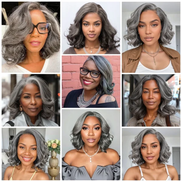 Grey human hair wigs, salt and pepper wave 13x4 lace frontal - Image 4