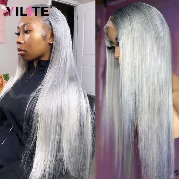 Grey Human Hair Wigs 13x4 HD Lace Front Pre-Plucked Bleached Gray