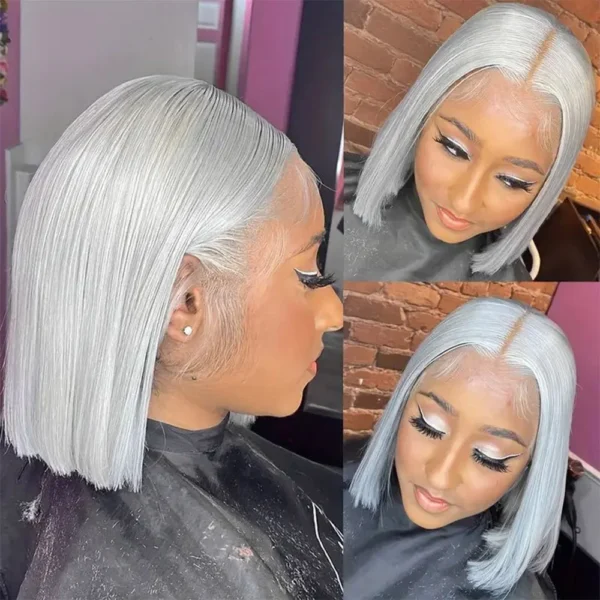 Grey Human Hair Wigs: 13x4 Bob Straight Remy Brazilian Wig for Women - Image 2