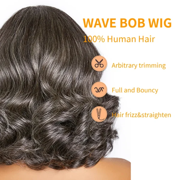 Grey human hair wigs, 5x5 lace front, loose wave bob - Image 6