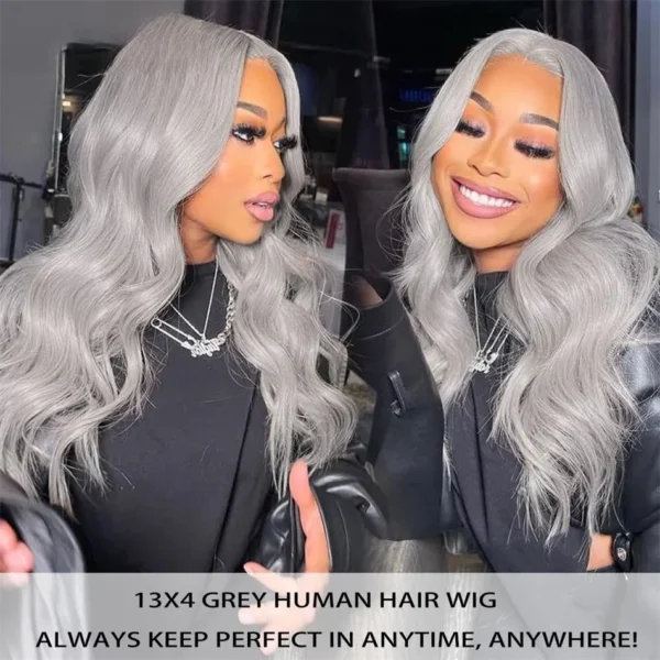 Glueless Silver Grey Human Hair Wigs 13x4 HD Lace Body Wave